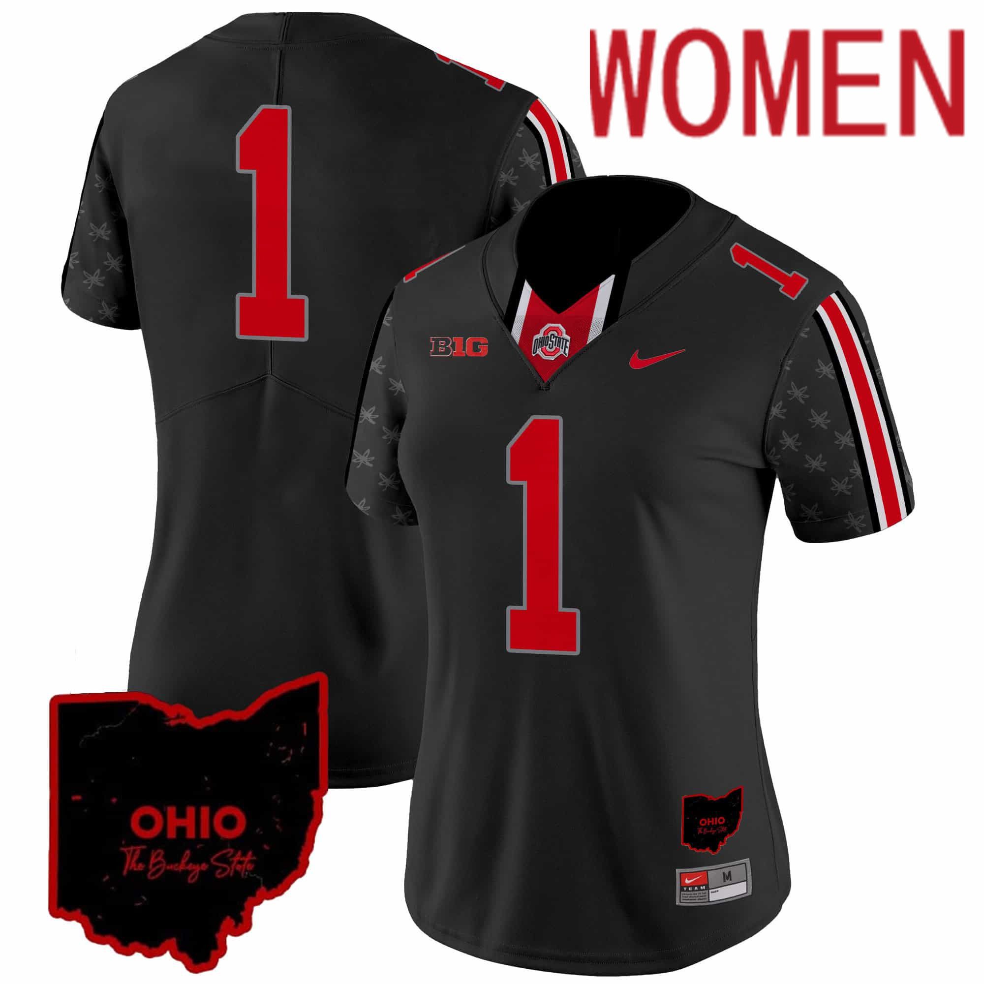 Women Ohio State Buckeyes #1 No Name Black 2024 Nike Home Patch Vapor Limited NCAA Jersey->customized nfl jersey->Custom Jersey